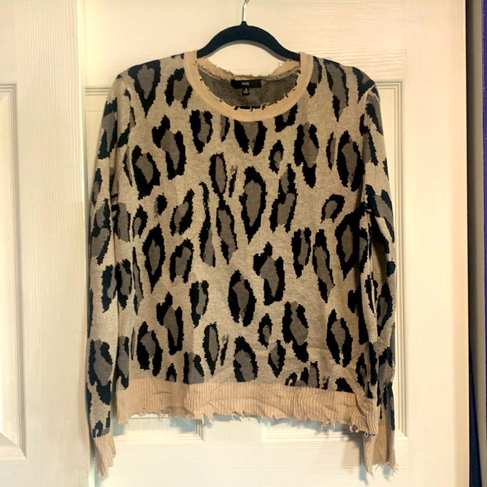 Fate Distressed Leopard Print Sweater - image 1